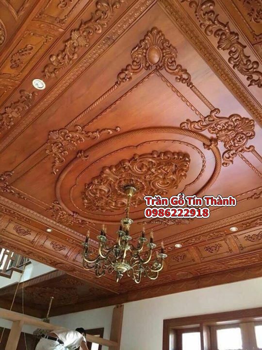 Trần gỗ tự nhiên cho phòng khách
